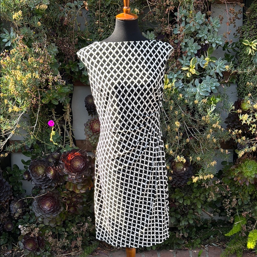 Lauren Ralph Lauren Black and White Sheath Midi Dress